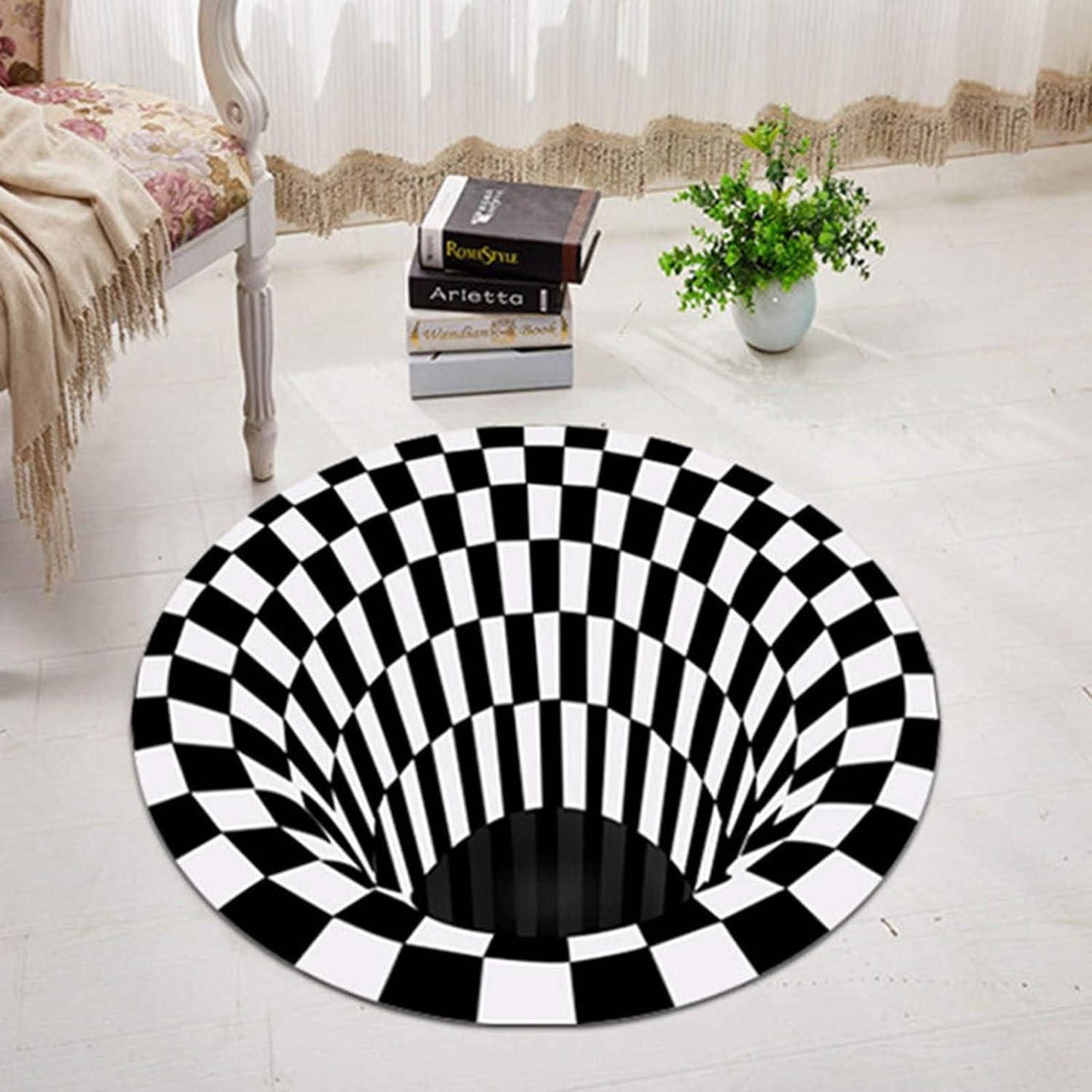 Transform Your Floor: Round 3D Printed Carpet in Classic Checks